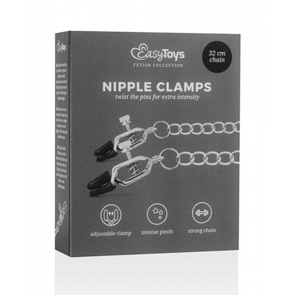 Easy Toys Big Nipple Clamps W/chain - Silver - Nipple Clamps