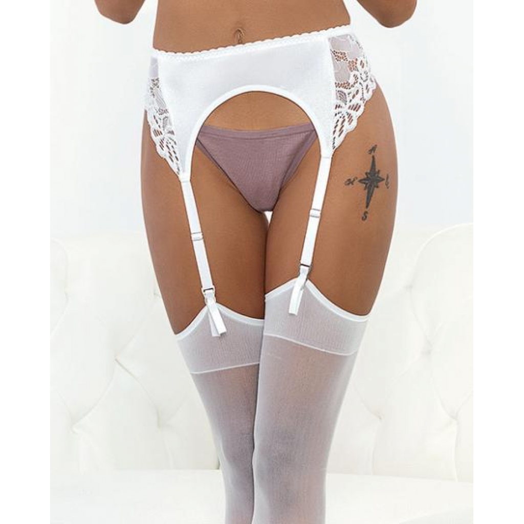 Satin & Lace Garterbelt White Lg - Bodystockings, Pantyhose & Garters