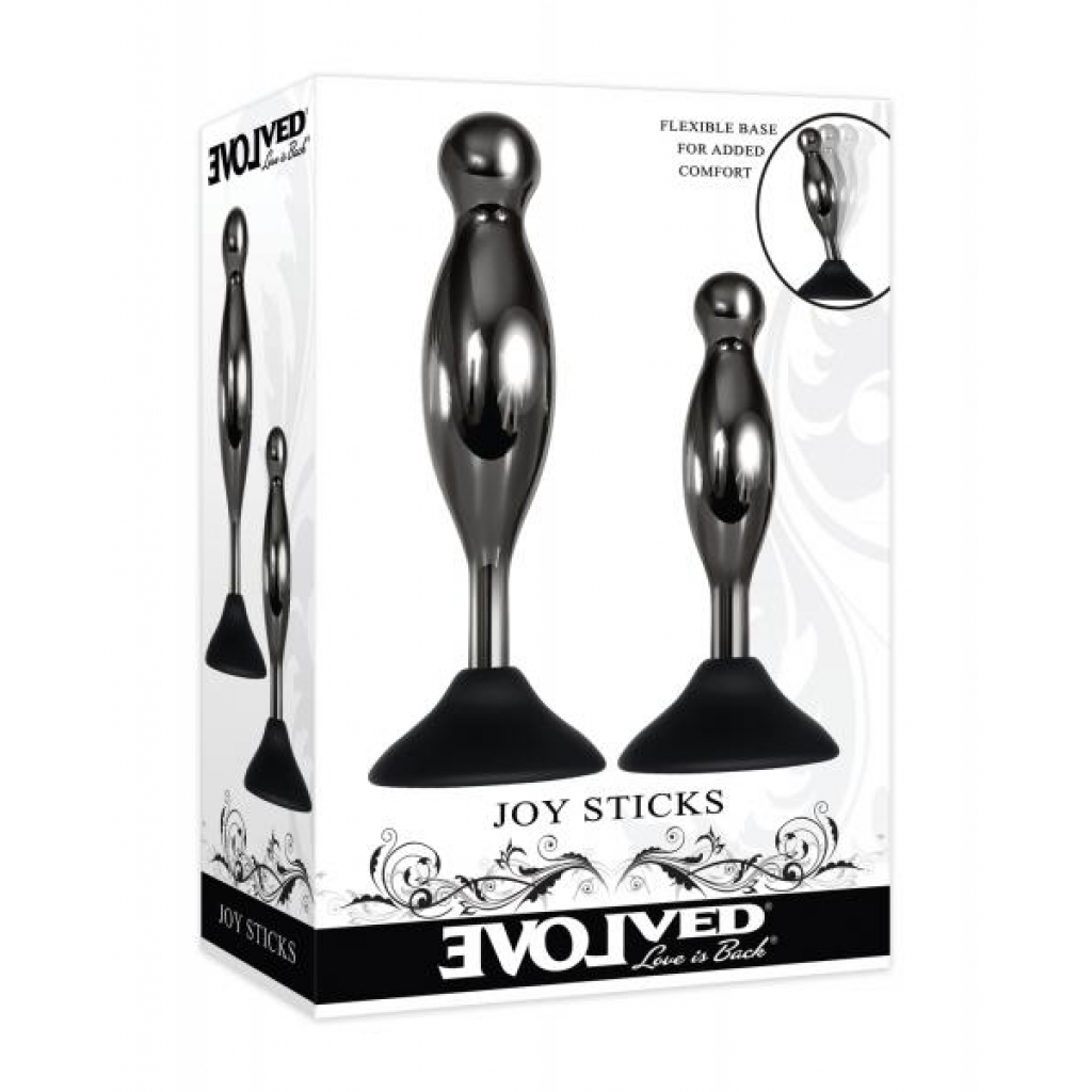 Evolved Joy Sticks 2 Pc Plug Set - Black/chrome - Anal Plugs