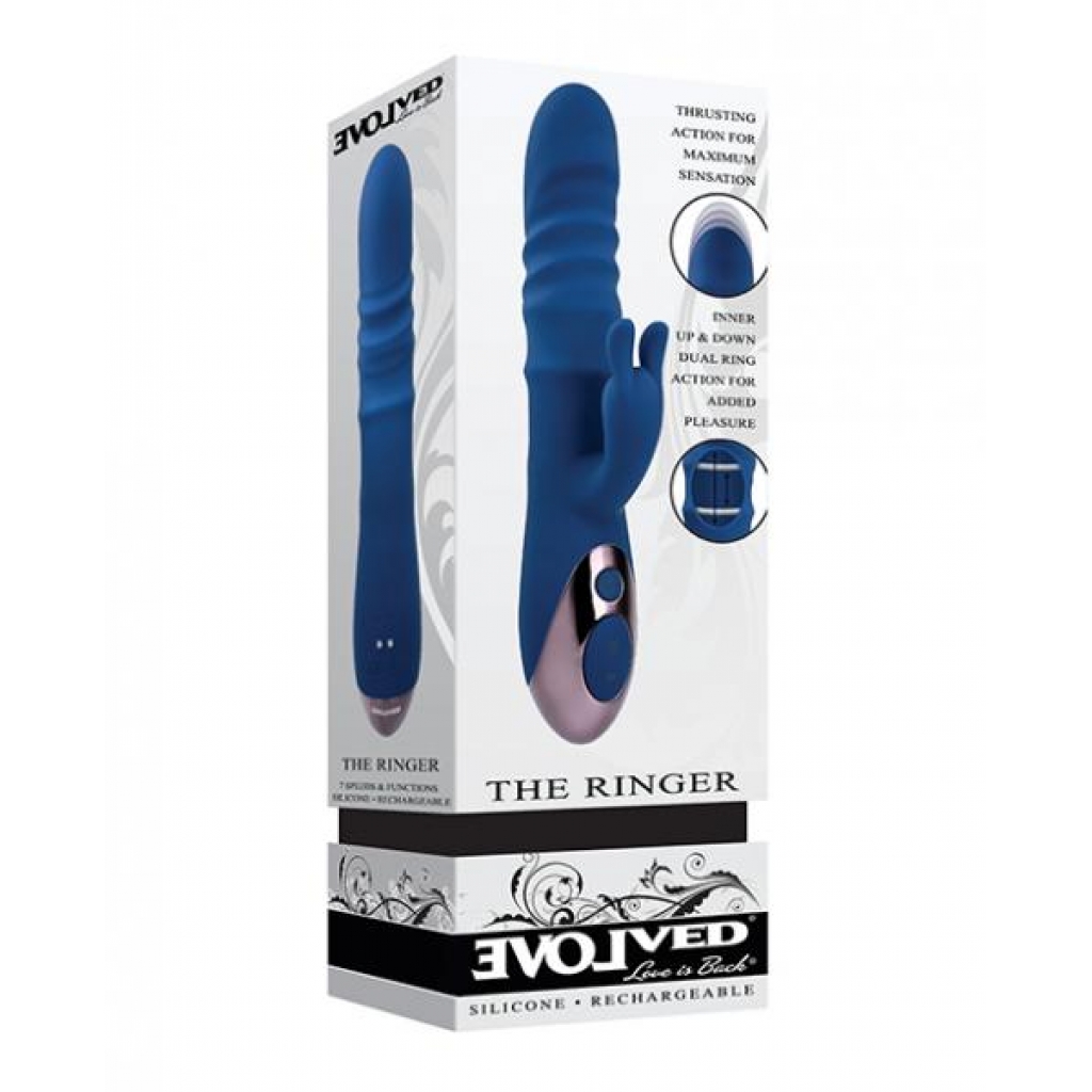 Evolved The Ringer Rechargeable Thrusting Rabbit - Blue - Rabbit Vibrators