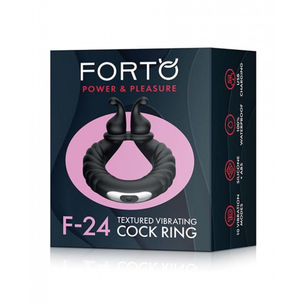 Forto F-24 Textured Vibrating Cock Ring - Black - Couples Vibrating Penis Rings