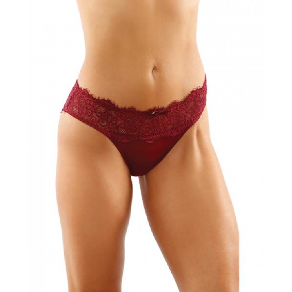 Bottoms Up Ivy Eyelash Lace Panty W/criss Cross Back & Bow Trims Garnet L/xl - Babydolls & Slips