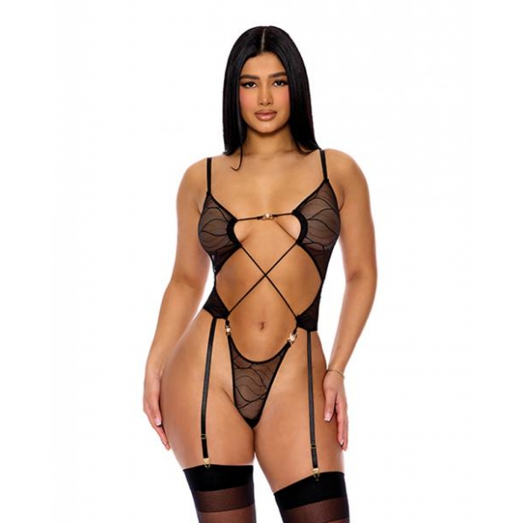 Chic Pull My Strings Sheer Mesh Teddy with Garters