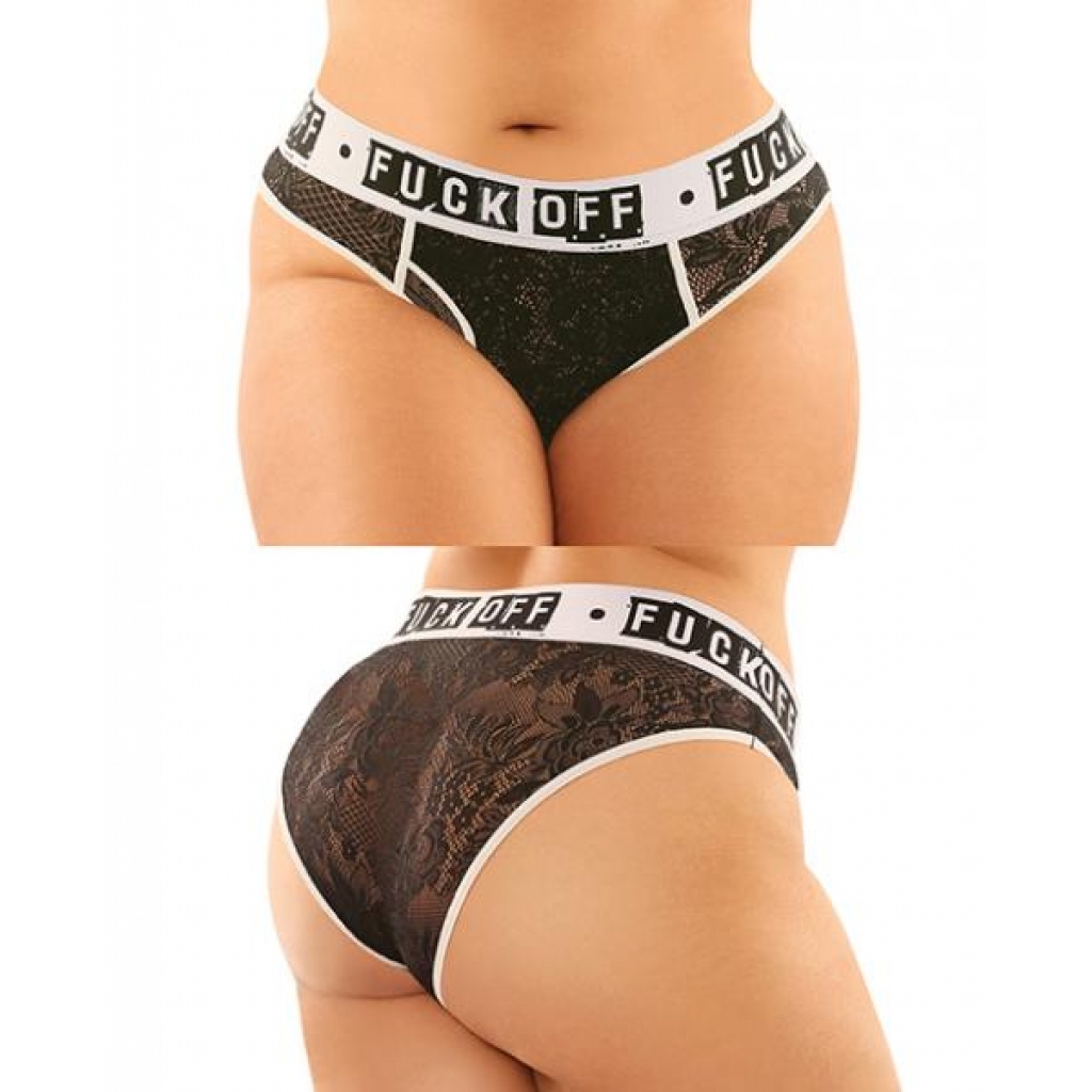 Vibes Buddy Fuck Off Lace Boy Brief & Lace Thong Black Qn - Babydolls & Slips