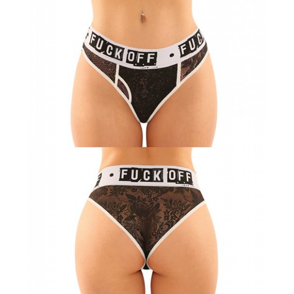 Vibes Buddy Fuck Off Lace Boy Brief & Lace Thong Black S/m - Babydolls & Slips