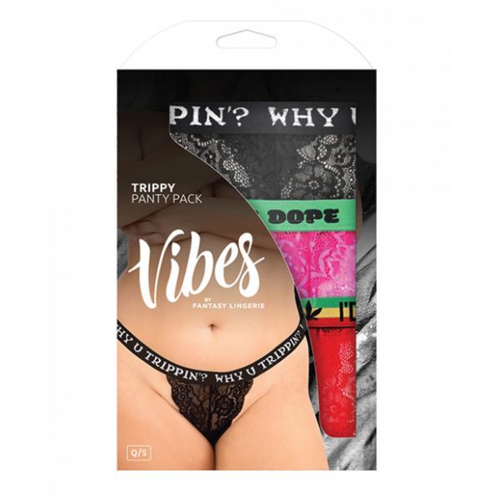 Vibes Trippy 3 Pack Thongs Assorted Colors Qn - Babydolls & Slips