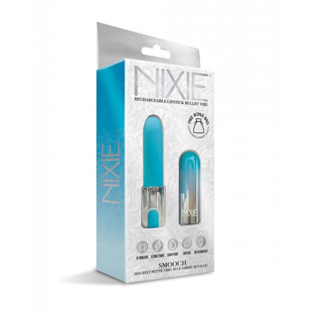 Nixie Smooch Rechargeable Lipstick Vibrator - Blue Ombre - Bullet Vibrators