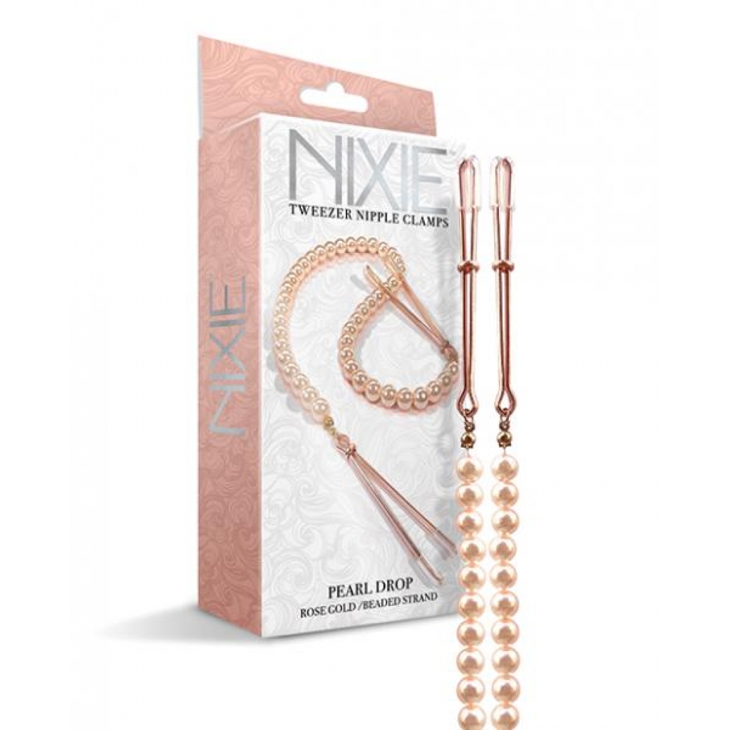 Nixie Pearl Drop Tweezer Nipple Clamps - Rose Gold - Nipple Clamps