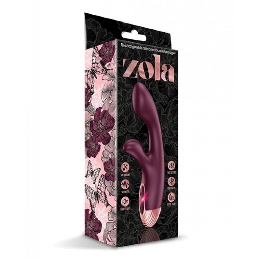 Zola Rechargeable Silicone Dual Massager - Burgundy/rose Gold - Rabbit Vibrators