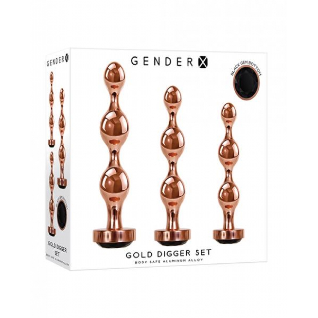 Gender X Gold Digger Set - Rose Gold/black - Anal Beads