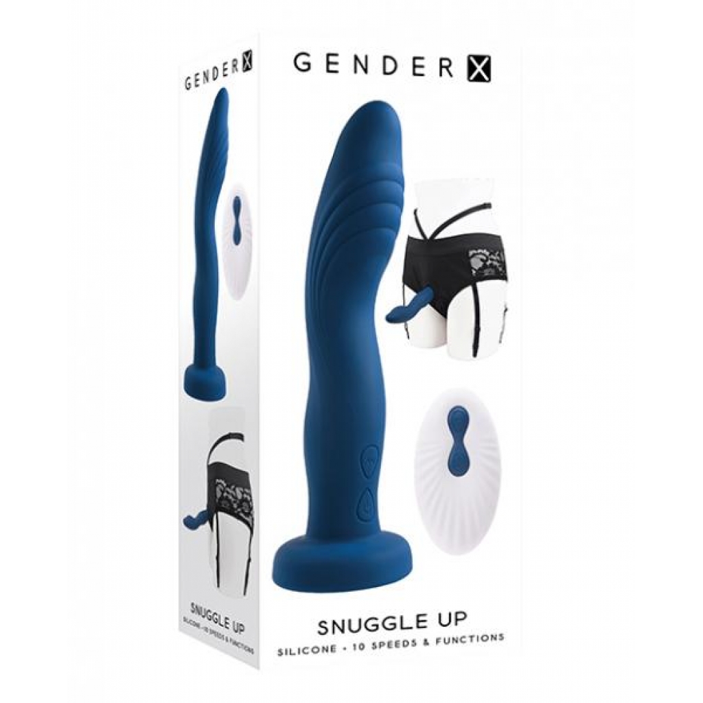 Gender X Snuggle Up Dual Motor Strap On Vibe W/harness - Blue - Harness & Dong Sets