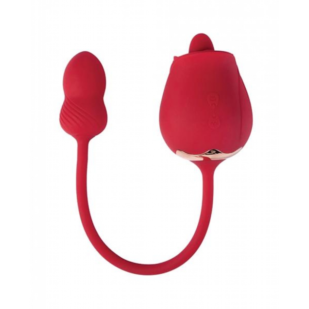 Fuchsia Rose Clit Licking Stimulator & Vibrating Egg - Red - Tongues