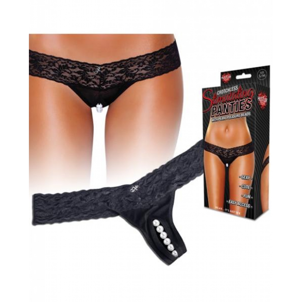 Hustler Stimulating Panties Pearl Beads Black S/M - Babydolls & Slips