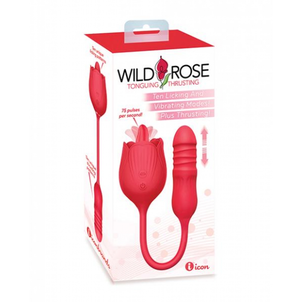 Wild Rose Licking & Thrusting Vibrator - Red - Tongues