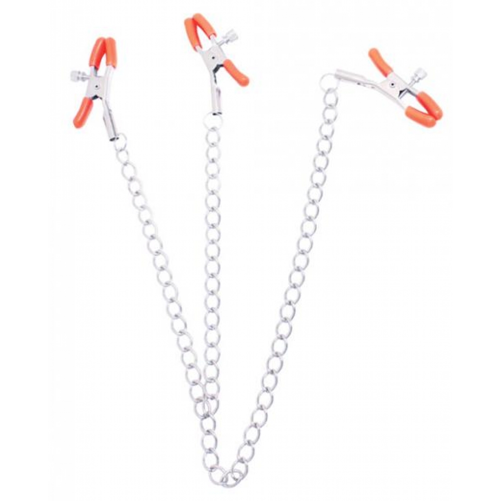 Triple Your Pleasure Nipple & Clitoral Clamps Chain - Nipple Clamps