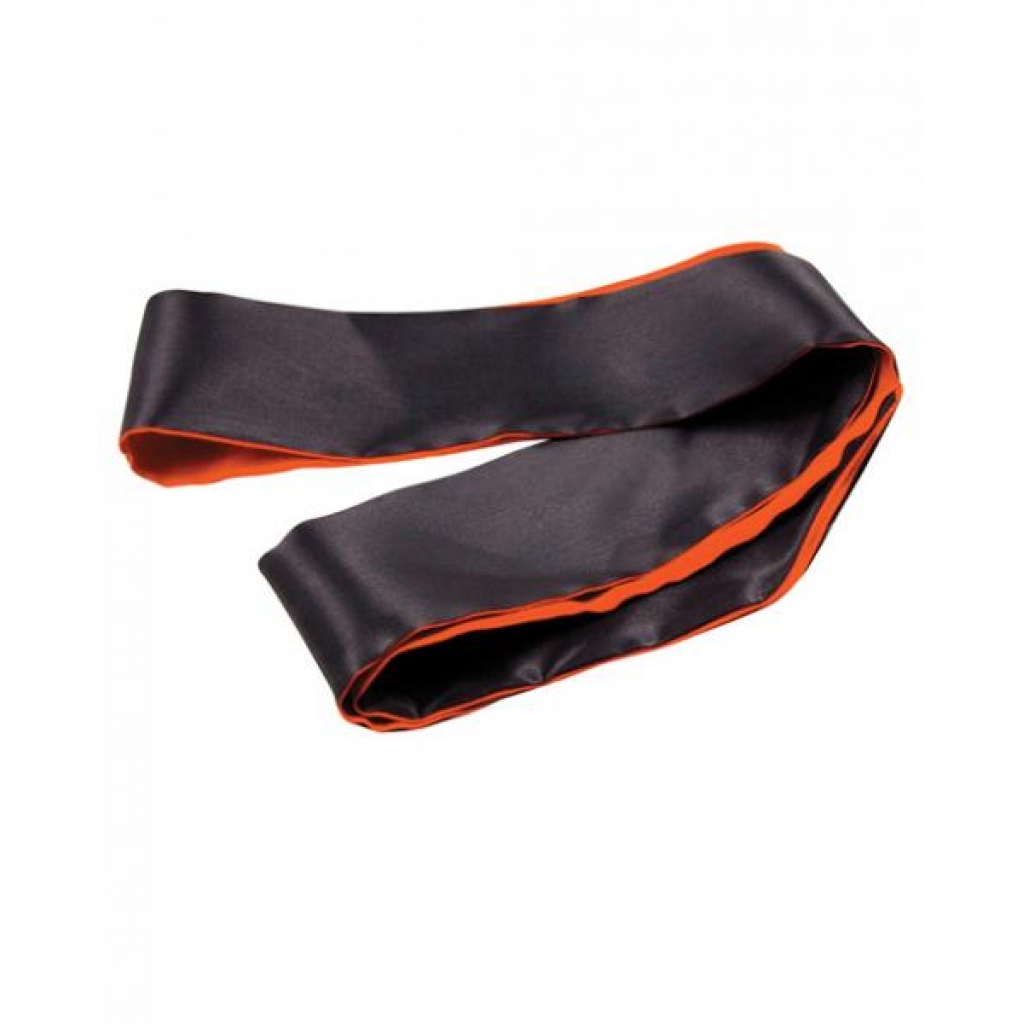 Black Satin Sash Reversible Blindfold - Black/Orange