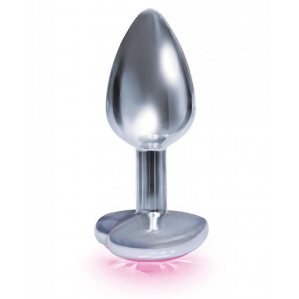 The Silver Starter Bejeweled Heart Steel Plug Pink - Anal Plugs