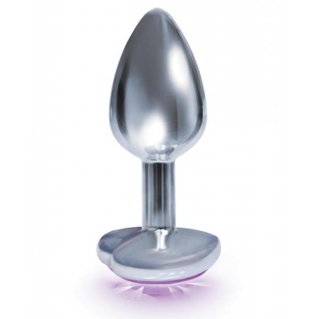 The Silver Starter Bejeweled Heart Stainless Steel Plug Violet - Anal Plugs