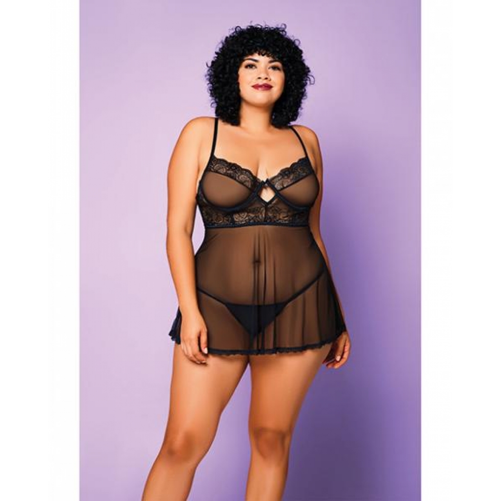 Soft Mesh Babydoll & G-string Black 1x - Babydolls & Slips