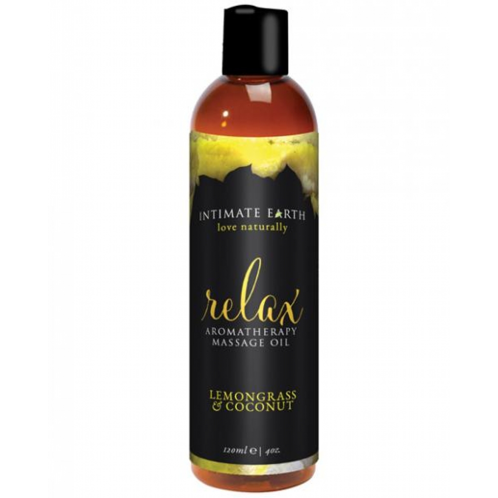 Intimate Earth Relax Massage Oil Lemongrass, Coconut 4oz - Sensual Massage Oils & Lotions