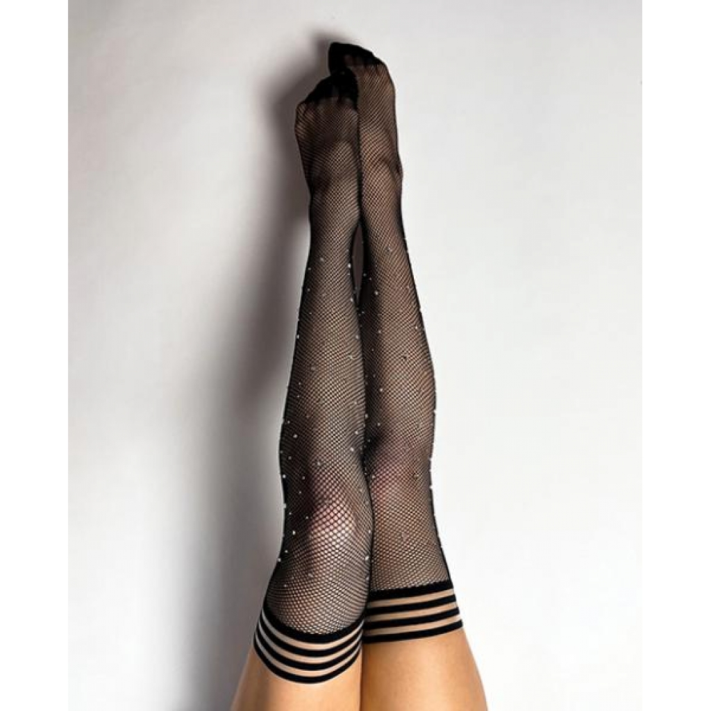 Rhinestone-Embellished Fishnet Thigh Highs