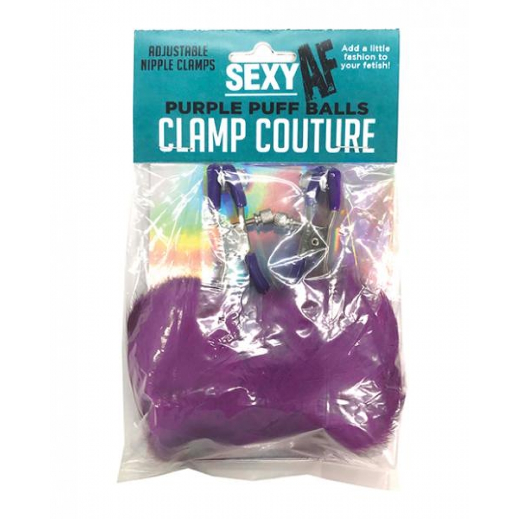 Sexy Af Nipple Clamps - Purple Puff Ball - Nipple Clamps