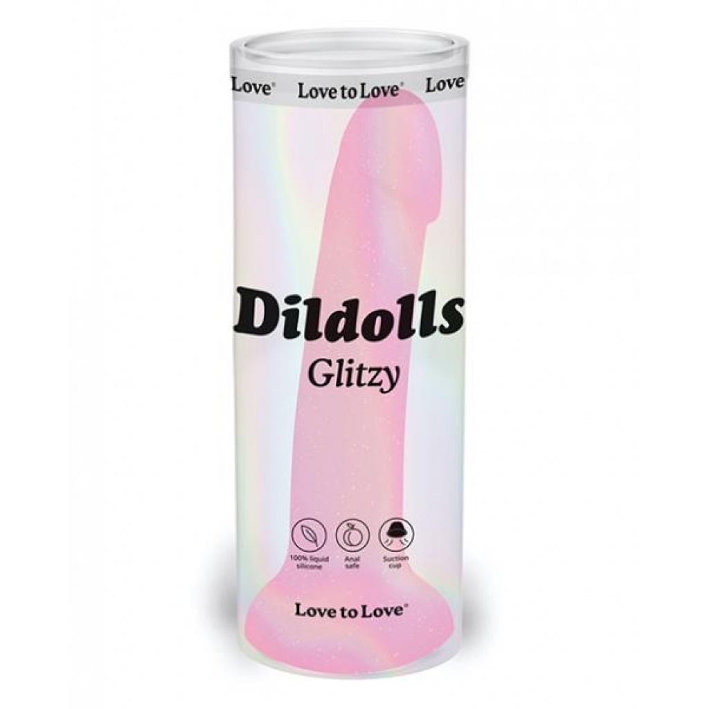 Love To Love Curved Suction Cup Dildolls Glitzy - Glitter Pink - Realistic Dildos & Dongs