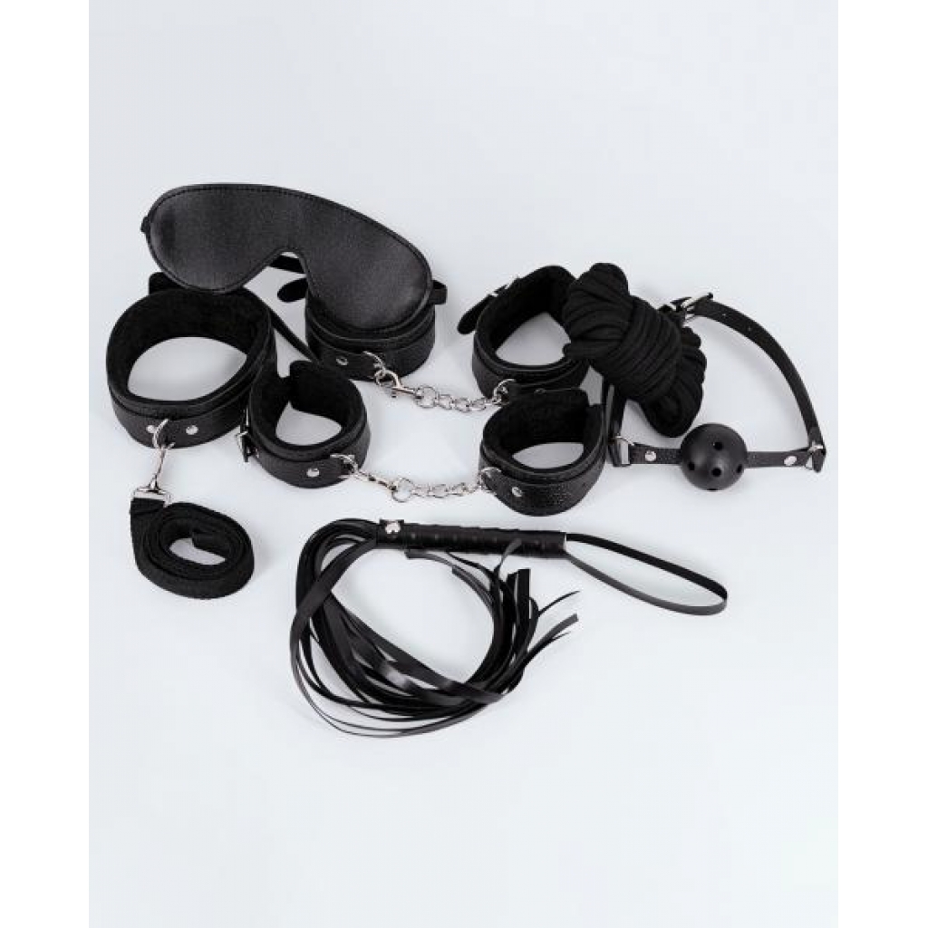 Lust Pu Leather 7 Pack Lite Bondage Set - Black - BDSM Kits