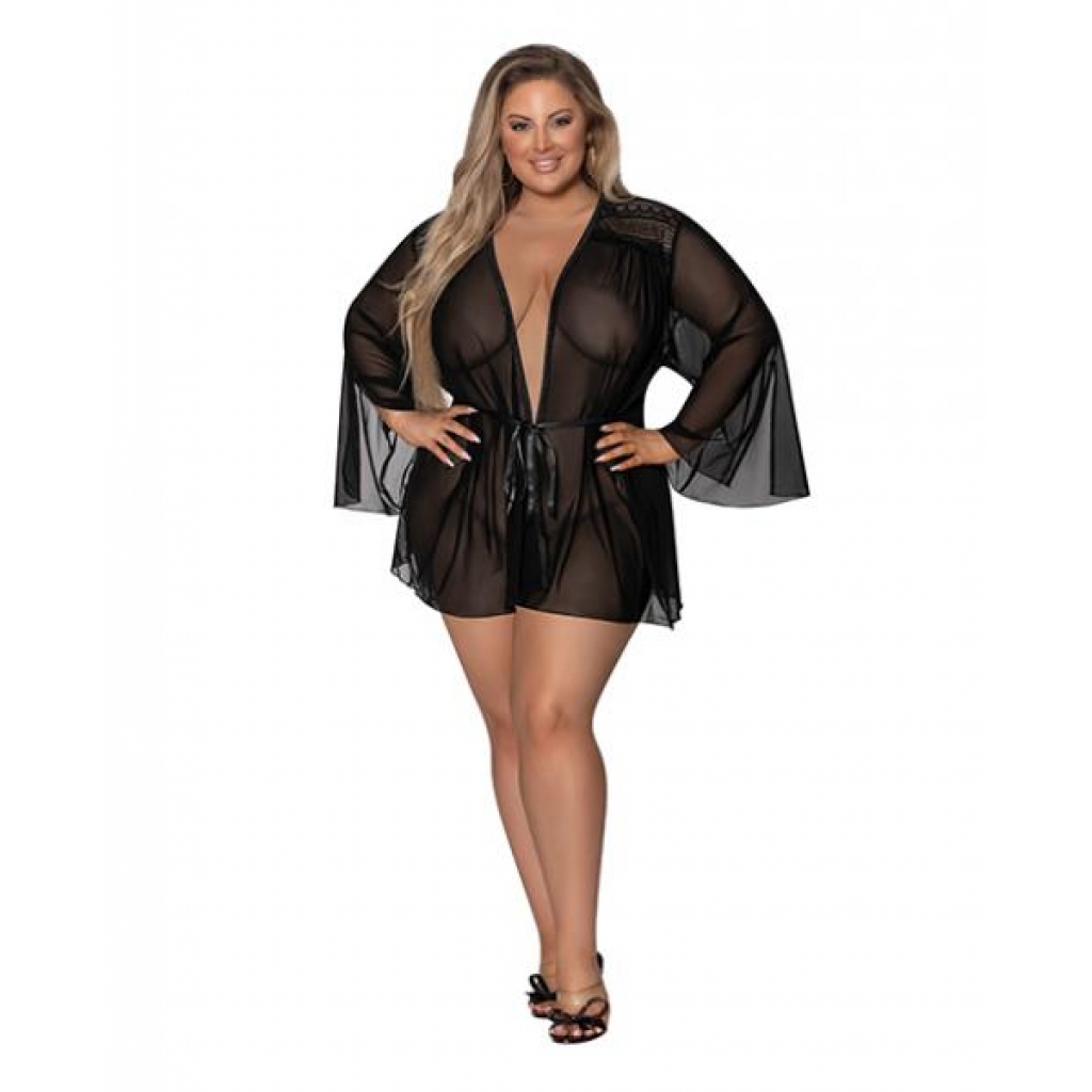 Modern Romance Flowing Short Robe Black 2x - Sleep & Lounge