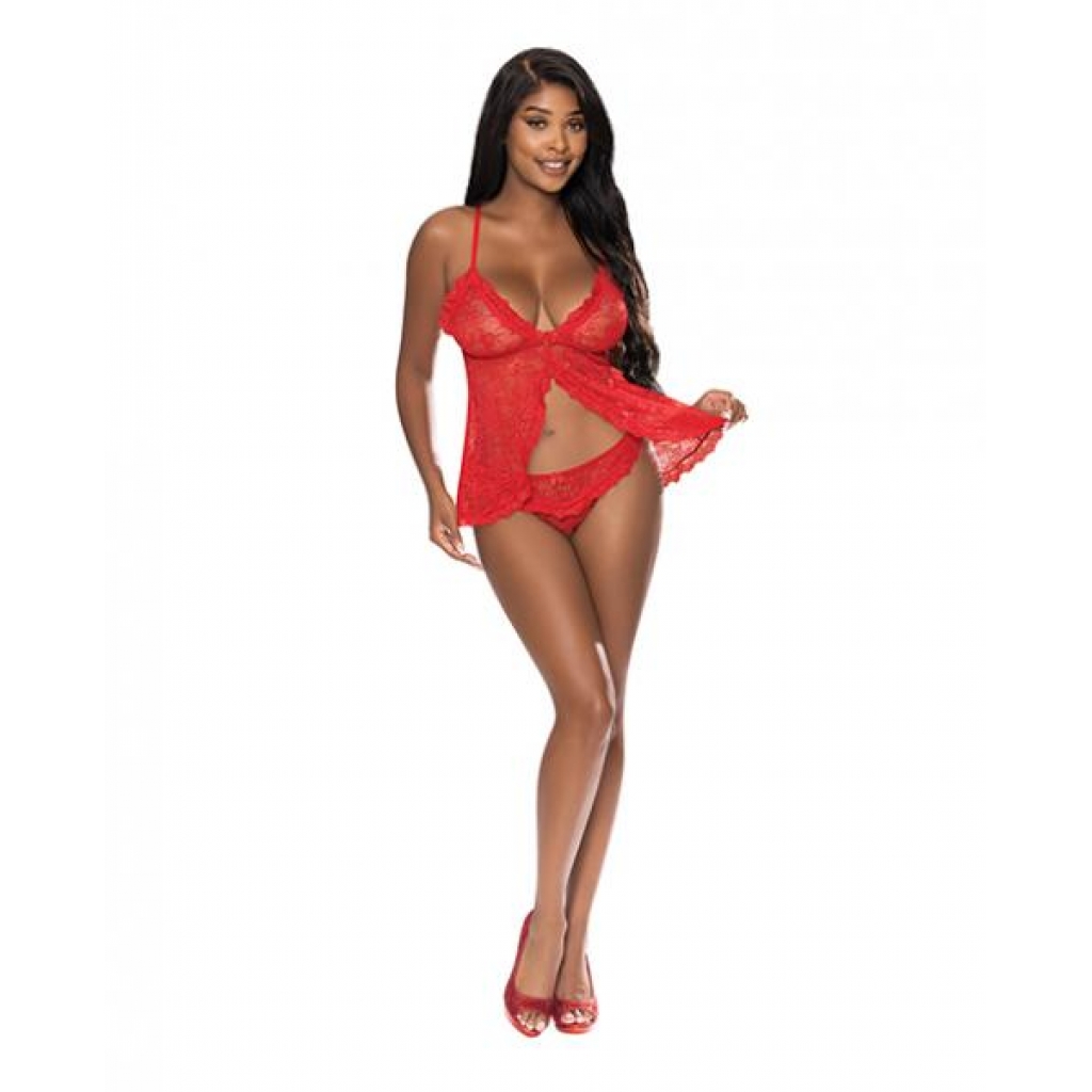 Ooh La Lace Babydoll & Split Crotch Panty - Red