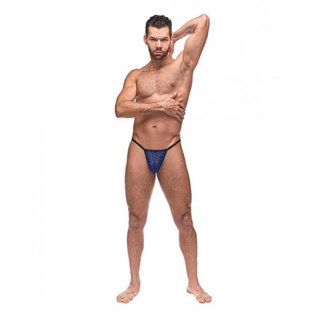 Diamond Mesh Posing Strap Blue O/s - Mens Underwear