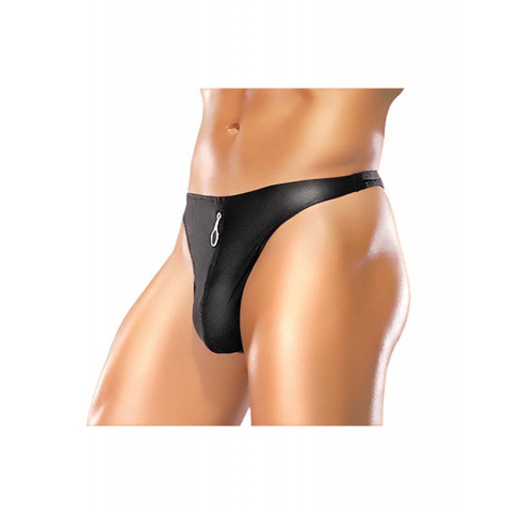 Male power zipper thong black l/xl - Mens Underwear