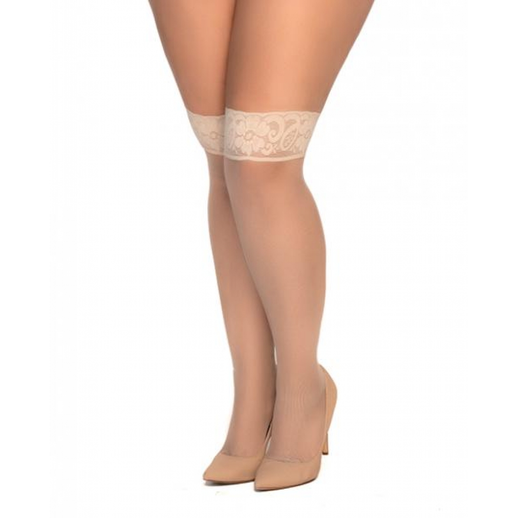 Mesh Thigh High Stockings Nude Qn - Bodystockings, Pantyhose & Garters