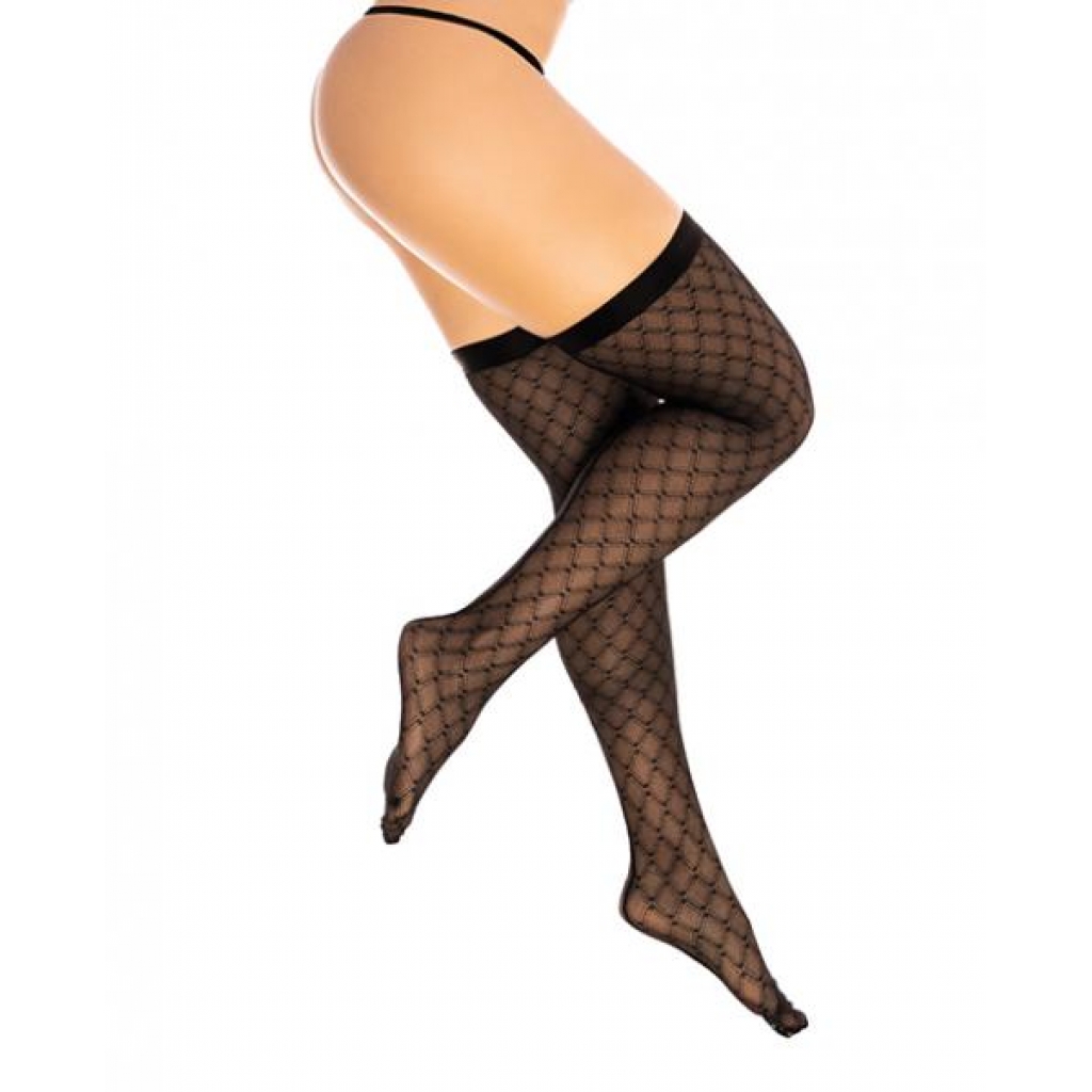 Diamond Mesh Thigh High Black L/xl - Bodystockings, Pantyhose & Garters