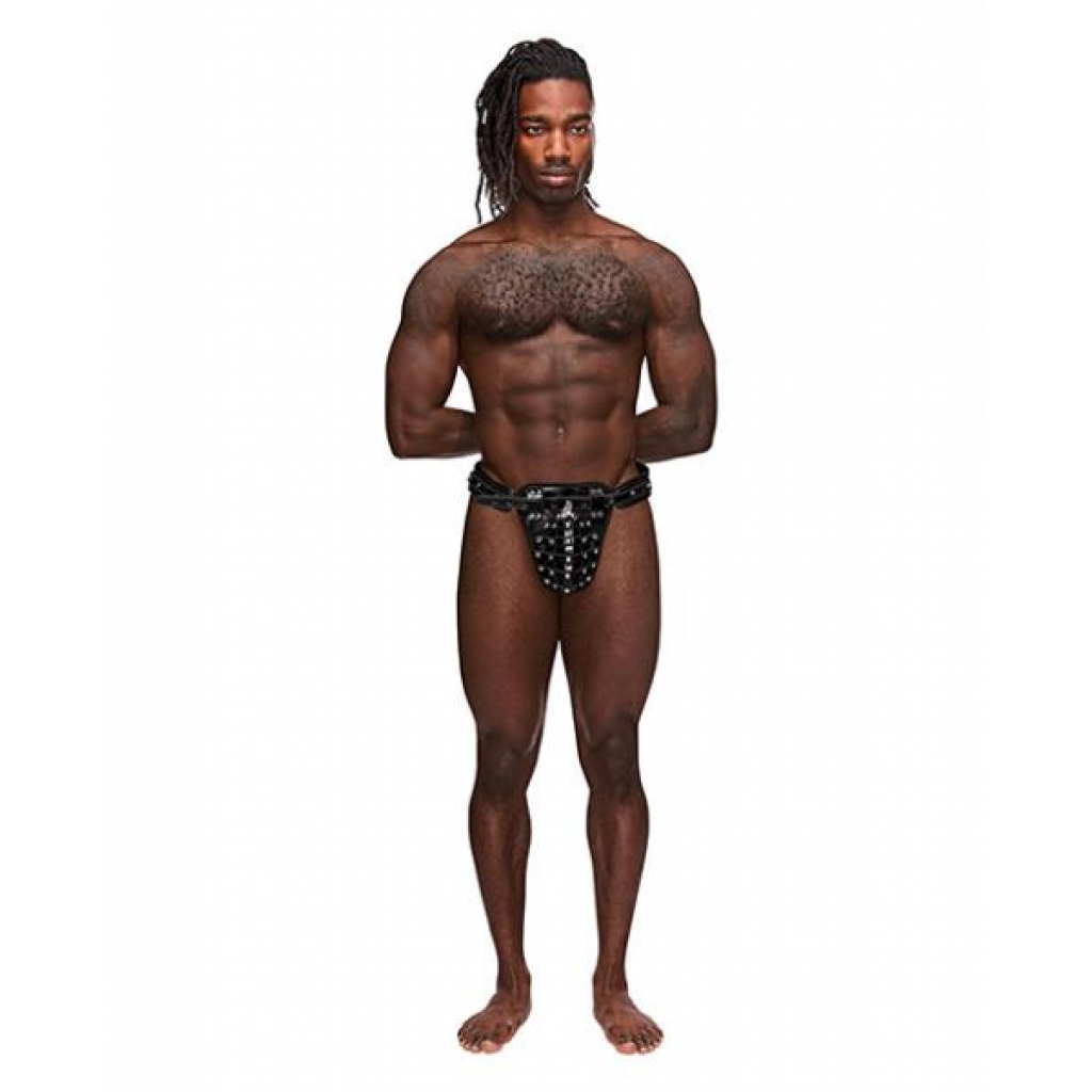 Leather Taurus Adjustable Buckle Thong Black O/s - Mens Underwear