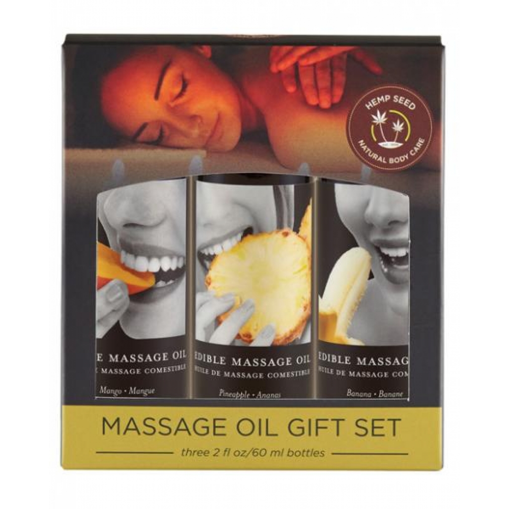 Earthly Body Edible Massage Oil Gift Set: Banana, Mango & Pineapple 2oz - Babydolls & Slips