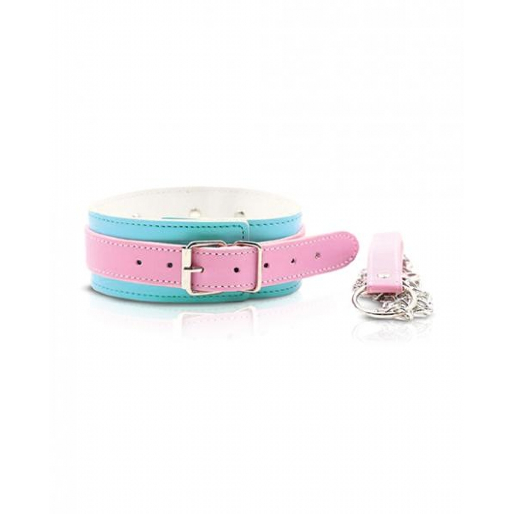 Nobu Fetish Choker & Leash Set - Pink/blue - Collars & Leashes