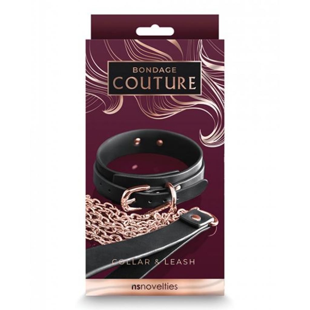 Bondage Couture Collar & Leash - Black - Collars & Leashes