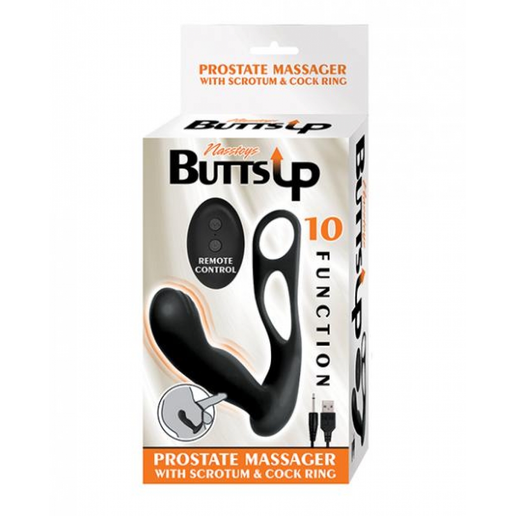 Butts Up Prostate Massager W/scrotum & Cockring - Black - Prostate Toys