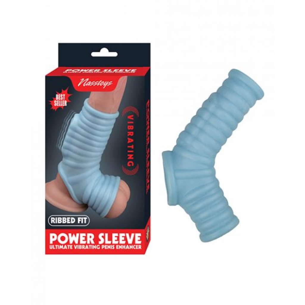 Vibrating Power Sleeve Ribbed Fit - Blue - Penis Sleeves & Enhancers