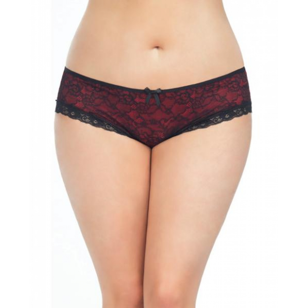 Cage Back Lace Panty Black Red 1X/2X - Babydolls & Slips