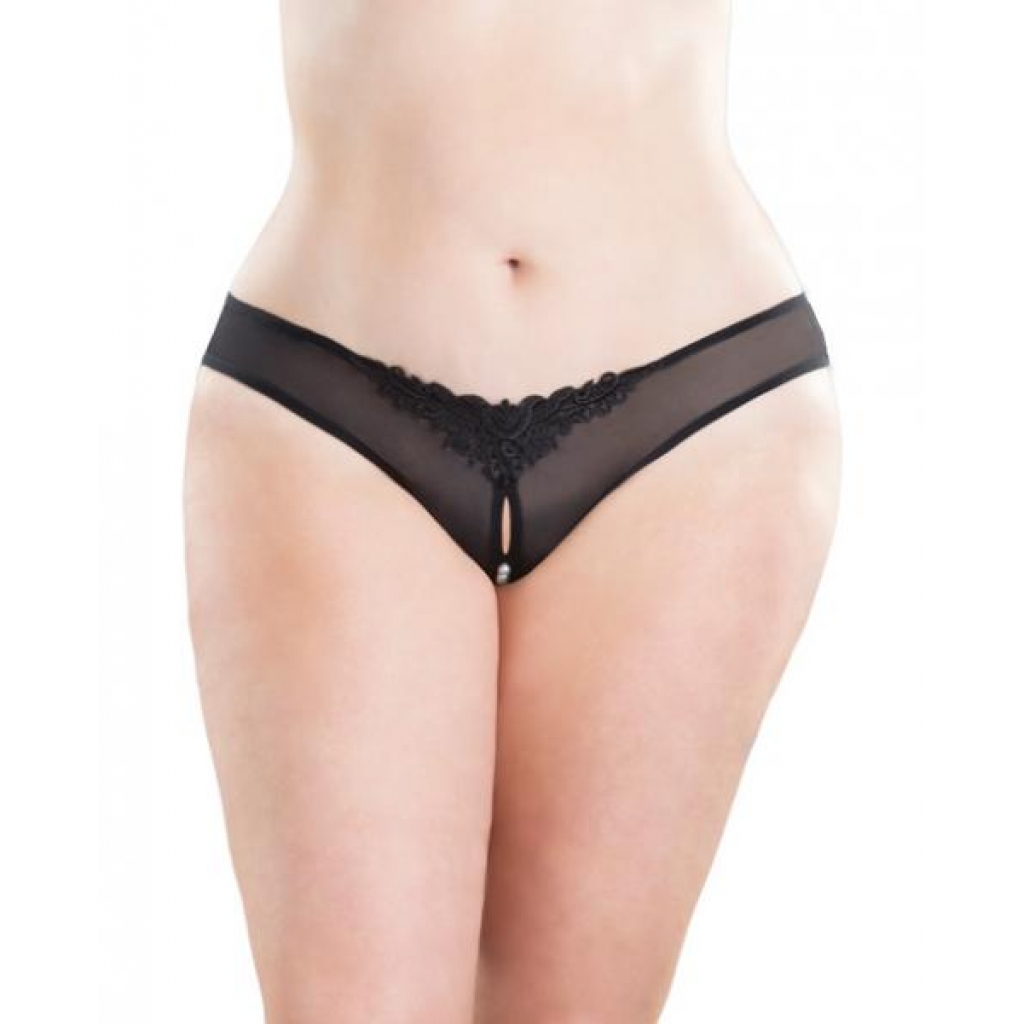 Crotchless Thong with Pearls Black 3X/4X - Babydolls & Slips