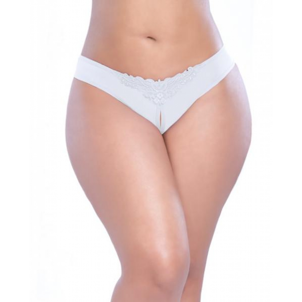 Crotchless Thong with Pearls White 1X/2X