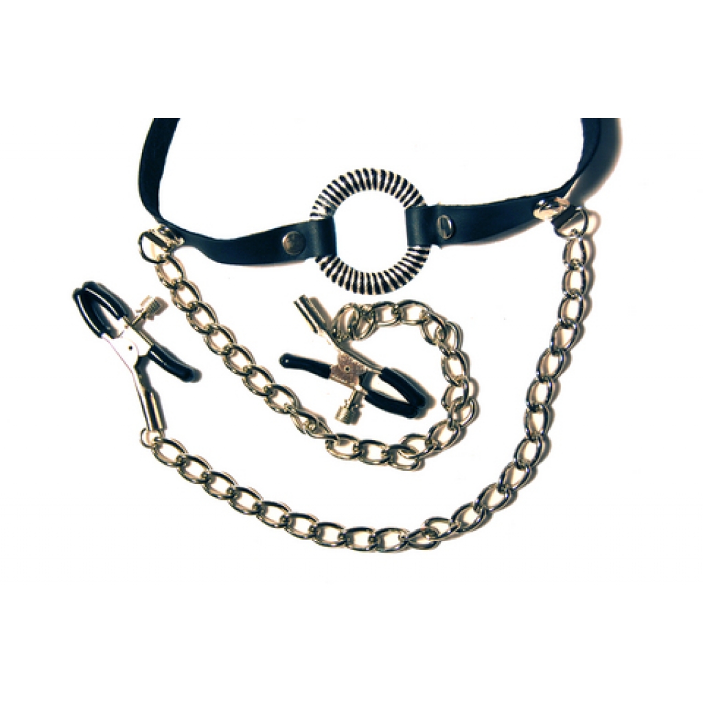 O-Ring Gag with Nipple Clamps - Ball Gags