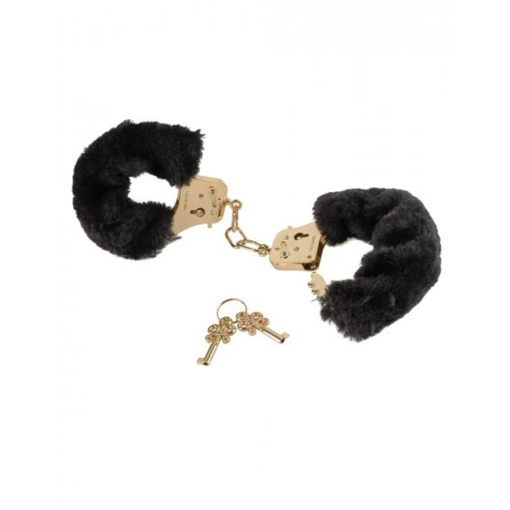 Deluxe Furry Cuffs Black Gold - Handcuffs