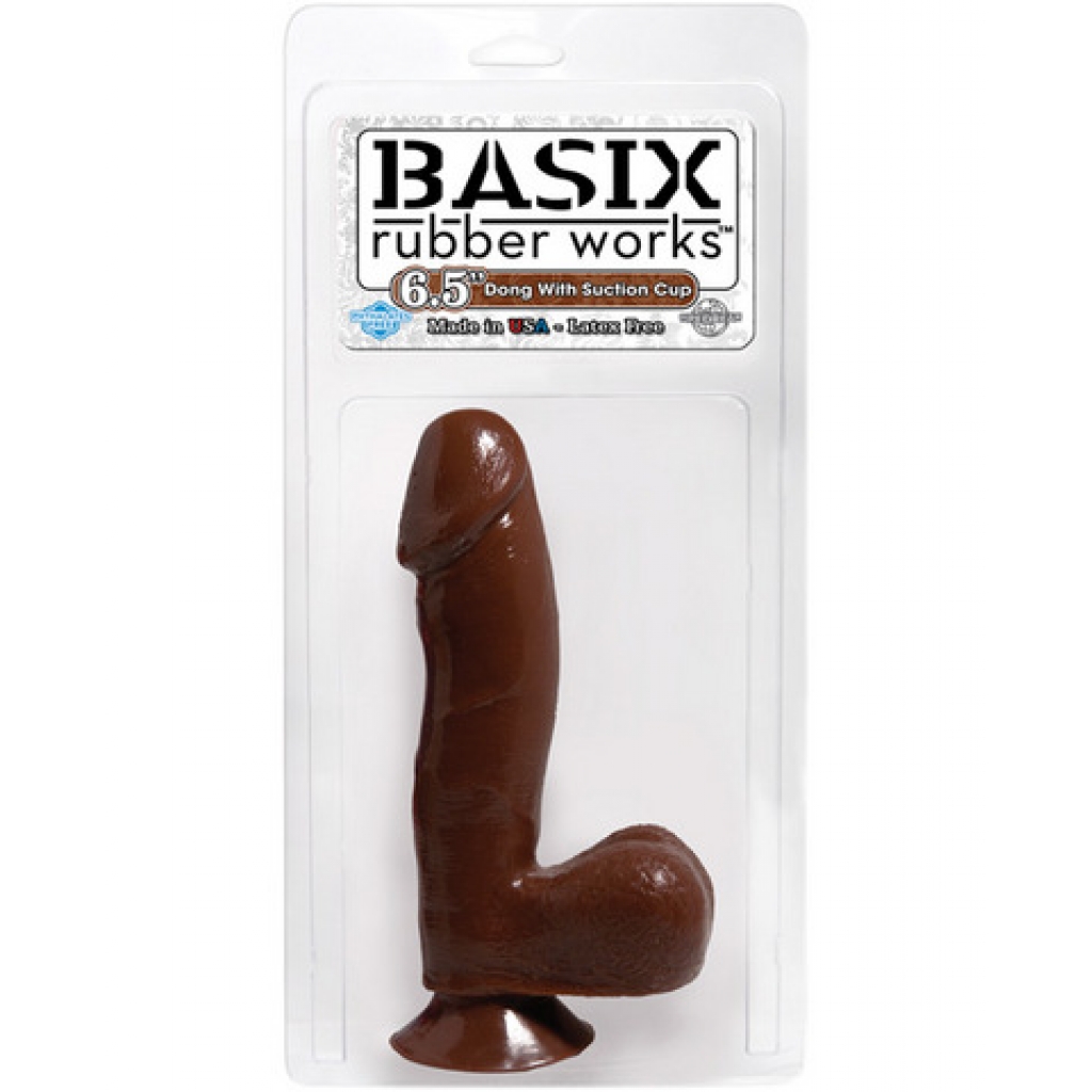 Basix Rubber Works - 6.5in. Dong With Suction Cup Brown - Realistic Dildos & Dongs