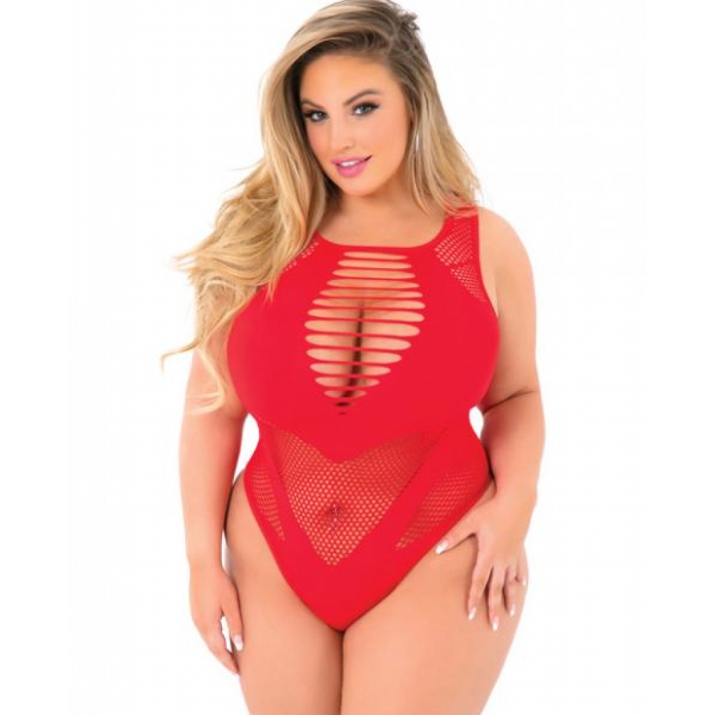 Pink Lipstick Low Blow Cut Out Bodysuit Red Qn - Teddies