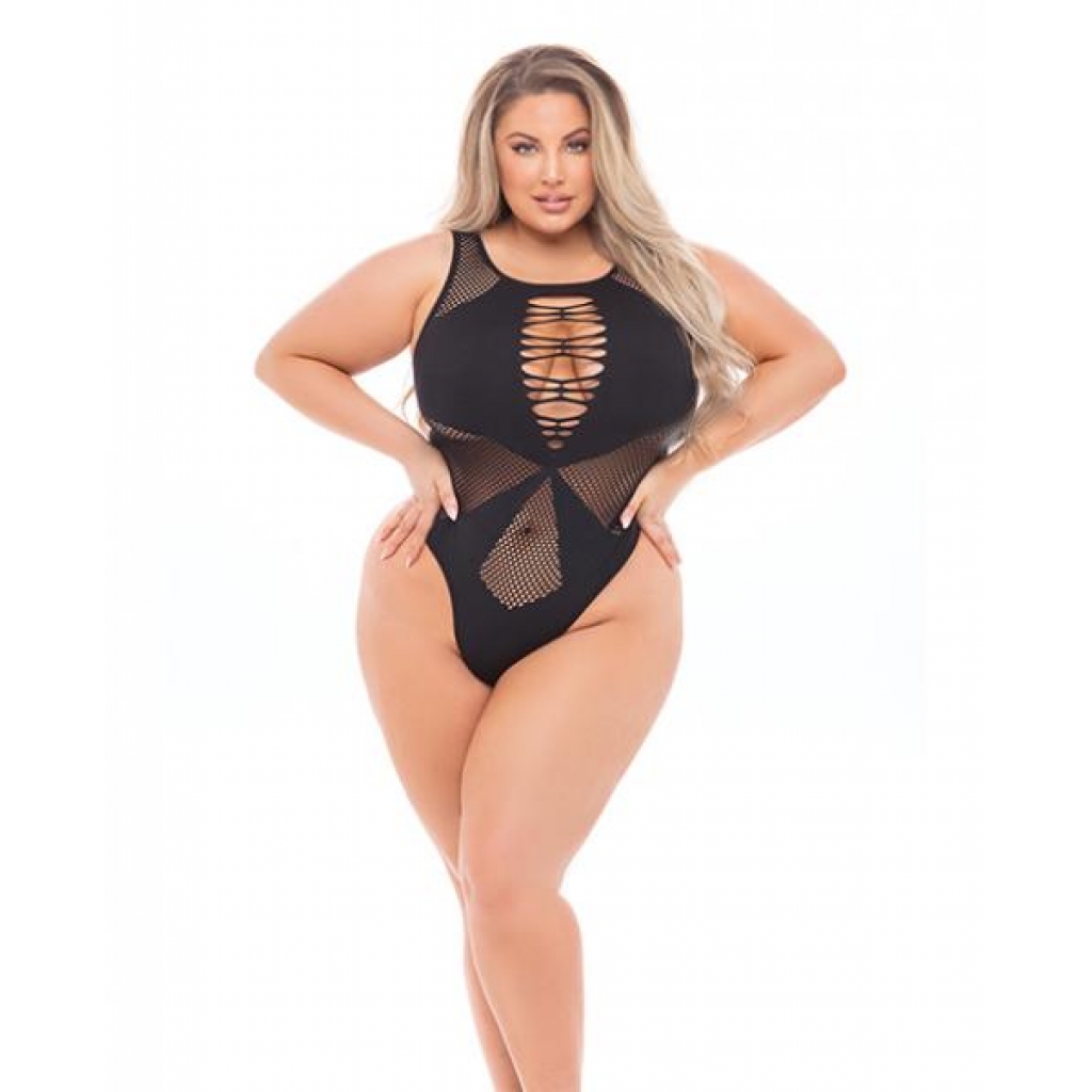 Pink Lipstick Highneck Bodysuit - Plus Size