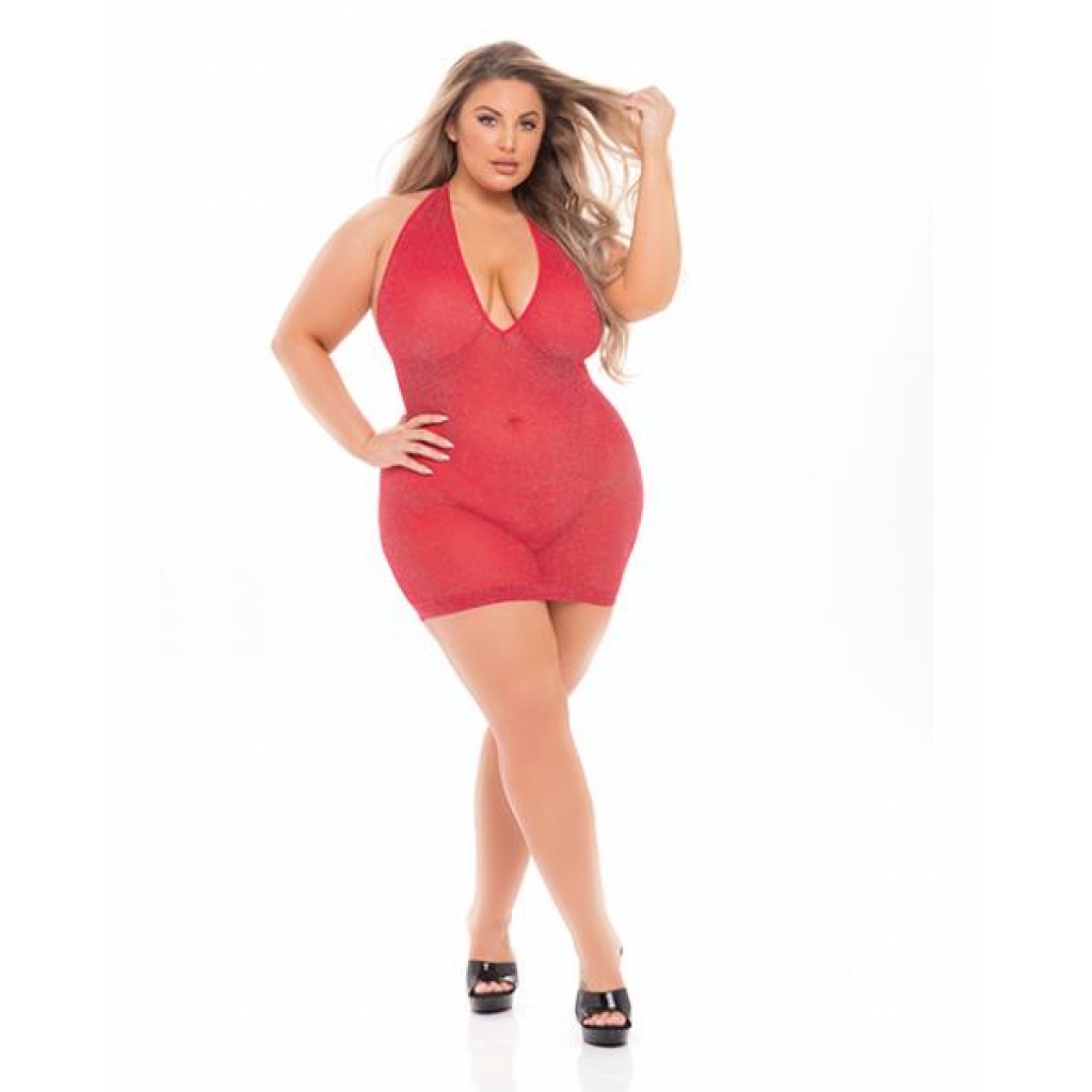 Pink Lipstick Love Bite Plunge Halter Dress – Red