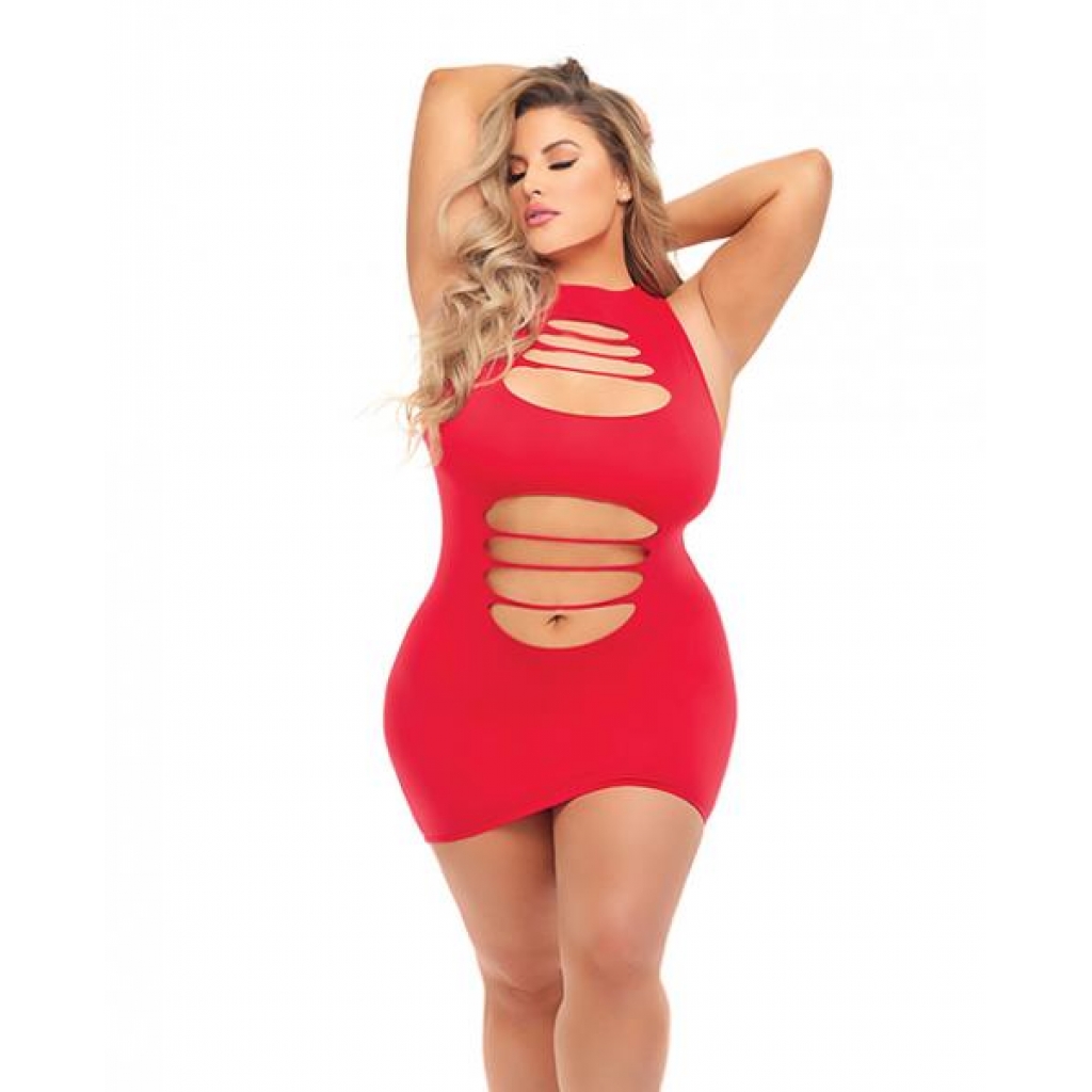 Revealing Slashed Mini Dress - Red